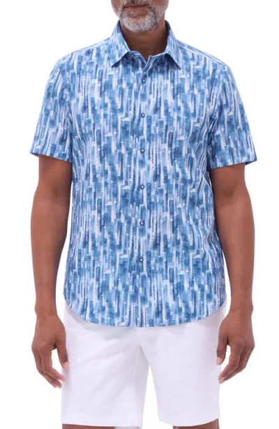 Bugatchi Orson Brush Print Short Sleeve Cotton Seersucker Button-up Shirt In Cobalt