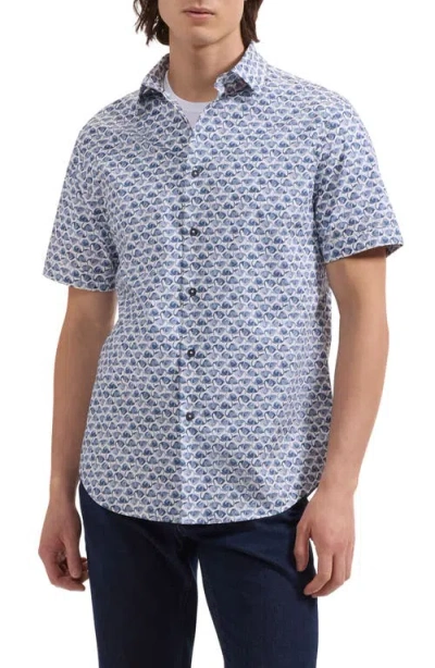 Bugatchi Orson Flamingo Print Short Sleeve Stretch Cotton Button-up Shirt In Blue