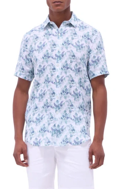 Bugatchi Orson Floral Short Sleeve Linen Button-up Shirt In Mint