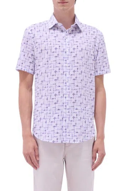Bugatchi Orson Geo Print Short Sleeve Cotton Seersucker Button-up Shirt In Purple