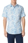 BUGATCHI ORSON GEOMETRIC PRINT SHORT SLEEVE STRETCH BUTTON-UP SHIRT