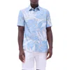 Bugatchi Orson Leaf Print Short Sleeve Stretch Cotton Button-up Shirt In Air Blue