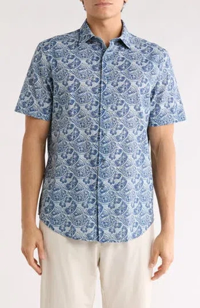 Bugatchi Orson Paisley Pattern Short Sleeve Button-up Shirt In Blue