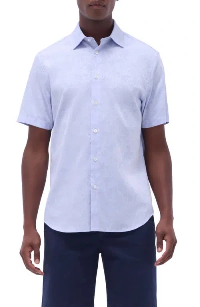 Bugatchi Orson Palm Tree Pattern Short Sleeve Button-up Shirt In Air Blue