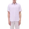 Bugatchi Orson Palm Tree Pattern Solid Short Sleeve Cotton & Linen Button-up Shirt In Dusty Pink