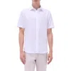 Bugatchi Orson Palm Tree Pattern Solid Short Sleeve Cotton & Linen Button-up Shirt In White
