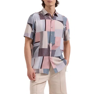 Bugatchi Orson Shaped Fit Short Sleeve Button-up Shirt In Dusty Pink