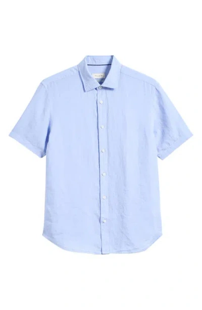 Bugatchi Orson Shaped Fit Short Sleeve Linen Button-up Shirt In Blue