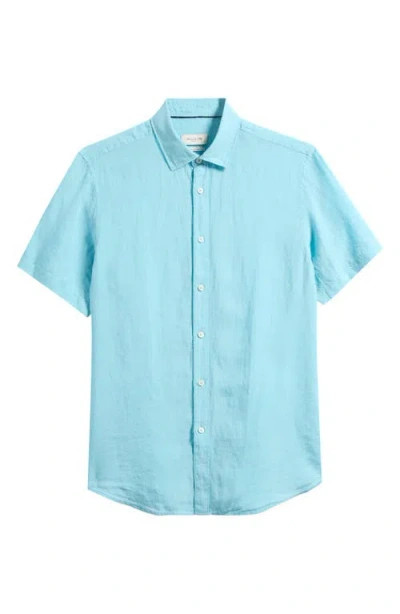 Bugatchi Orson Shaped Fit Short Sleeve Linen Button-up Shirt In Blue