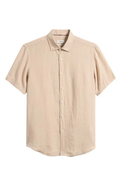 Bugatchi Orson Shaped Fit Short Sleeve Linen Button-up Shirt In Neutral
