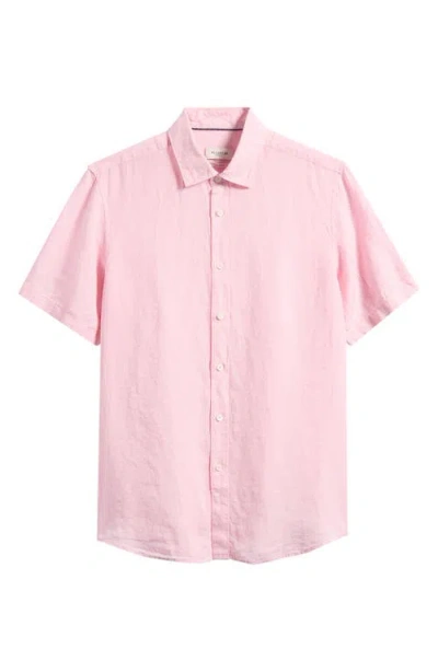 Bugatchi Orson Shaped Fit Short Sleeve Linen Button-up Shirt In Pink