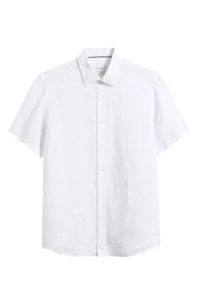 Bugatchi Orson Shaped Fit Short Sleeve Linen Button-up Shirt In White