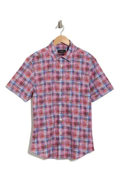 Bugatchi Orson Shaped Fit Short Sleeve Shirt In Magenta