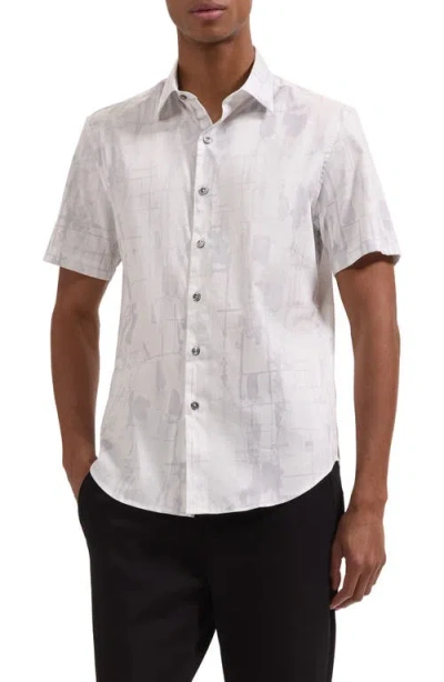 Bugatchi Orson Shaped Fit Short Sleeve Stretch Cotton Button-up Shirt In White