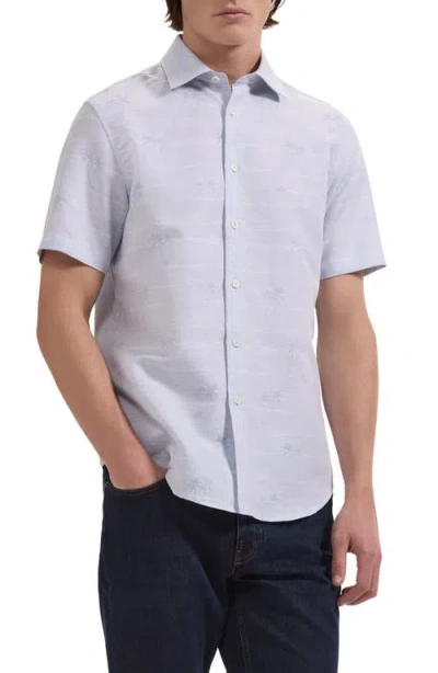 Bugatchi Orson Short Sleeve Cotton & Linen Button-up Shirt In Multi