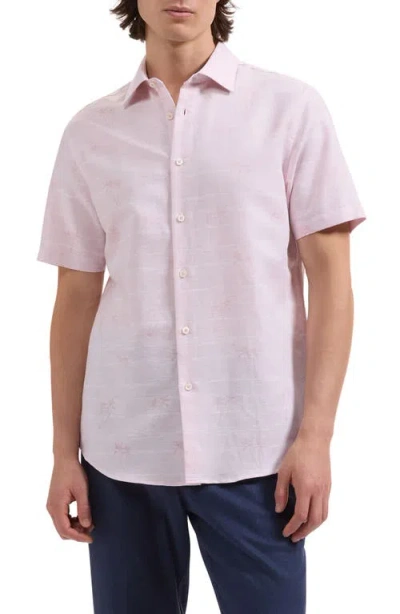 Bugatchi Orson Short Sleeve Cotton & Linen Button-up Shirt In Pink