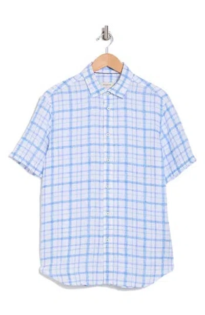 Bugatchi Orson Short Sleeve Linen Woven Shirt In Classic Blue