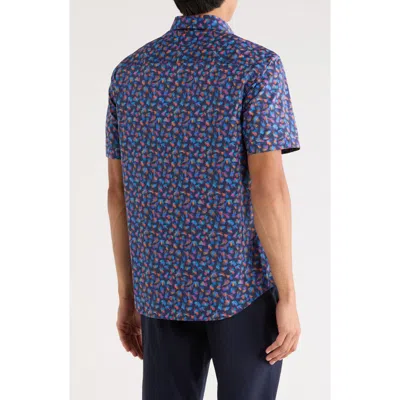 Bugatchi Orson Short Sleeve Stretch Cotton Button-up Shirt In Blue