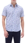 Bugatchi Orson Stretch Cotton Short Sleeve Button-up Shirt In Indigo
