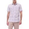 Bugatchi Orson Trim Fit Stripe Short Sleeve Stretch Cotton Seersucker Button-up Shirt In Pink