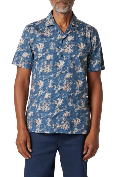 Bugatchi Orson Tropical Print Stretch Cotton Camp Shirt In Cobalt