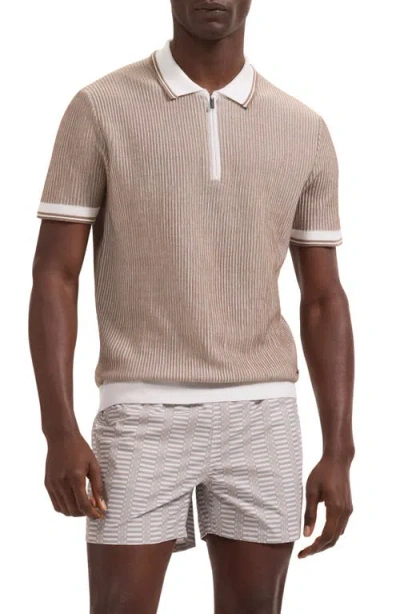 Bugatchi Ottoman Stitch Cotton & Silk Quarter Zip Polo Sweater In Neutral