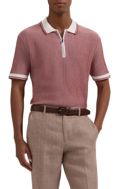 Bugatchi Ottoman Stitch Cotton & Silk Quarter Zip Polo Sweater In Red