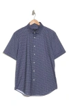 BUGATCHI BUGATCHI PALM PRINT SHORT SLEEVE STRETCH COTTON BUTTON-DOWN SHIRT