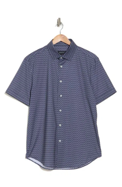 Bugatchi Palm Print Short Sleeve Stretch Cotton Button-down Shirt In Navy