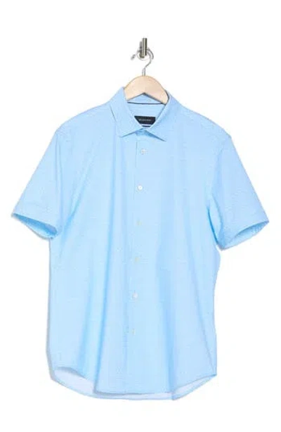 Bugatchi Palm Print Short Sleeve Stretch Cotton Button-down Shirt In Sky
