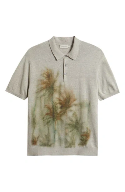 Bugatchi Palm Tree Graphic Linen & Cotton Polo Sweater In Gray