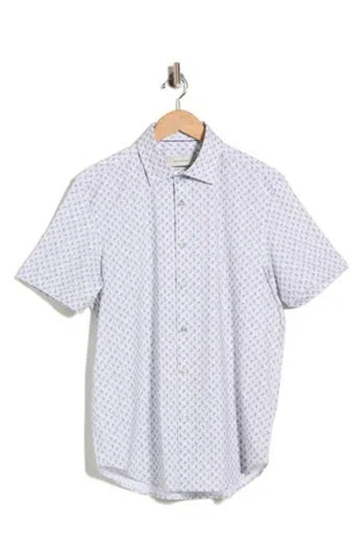 Bugatchi Pasiley Print Stretch Cotton Short Sleeve Button-up Shirt In Neutral