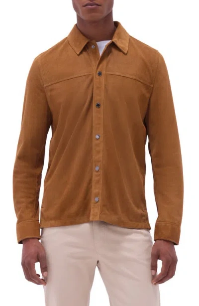 Bugatchi Perforated Suede Shirt Jacket In Tan