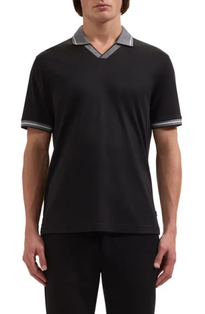 Bugatchi Pima Cotton Johnny Collar Polo In Black