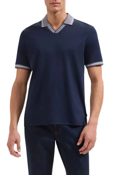 Bugatchi Pima Cotton Johnny Collar Polo In Blue
