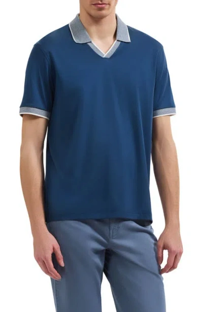 Bugatchi Pima Cotton Johnny Collar Polo In Blue