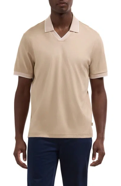 Bugatchi Pima Cotton Johnny Collar Polo In Neutral