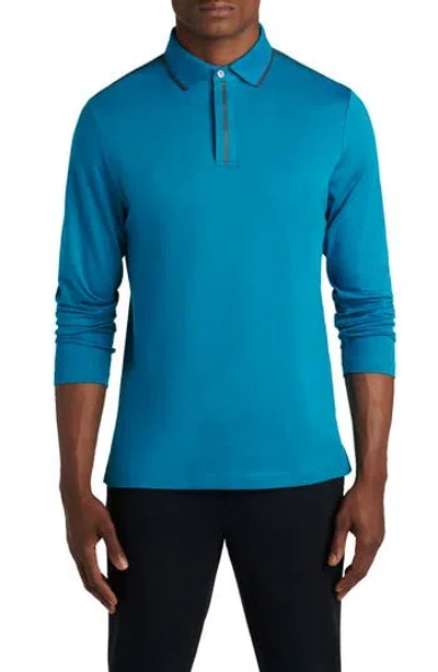 Bugatchi Pima Cotton Long Sleeve Polo Shirt In Teal