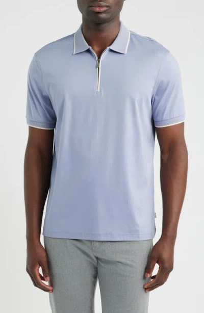 Bugatchi Pima Cotton Quarter Zip Polo In Blue