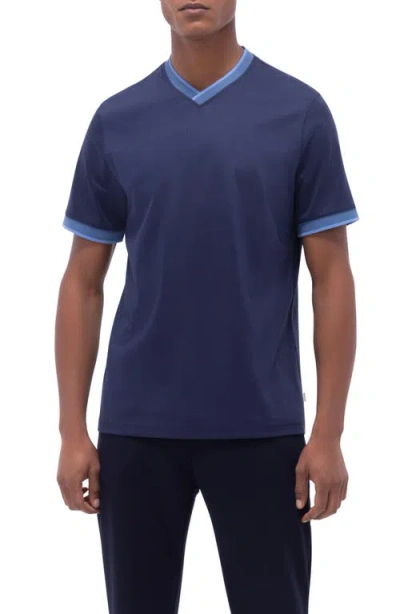 Bugatchi Pima Cotton V-neck T-shirt In Navy