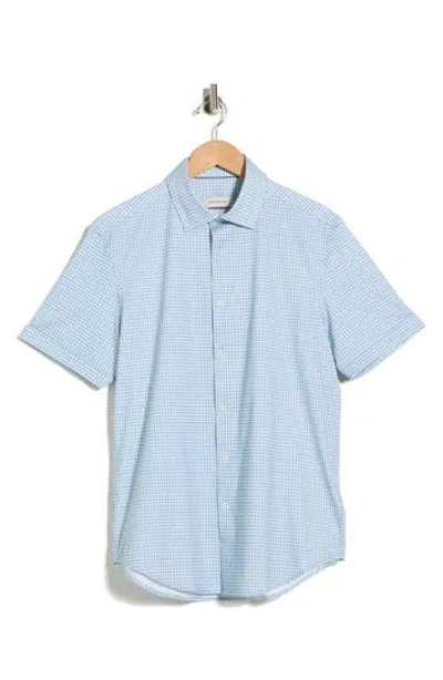 Bugatchi Plaid Stretch Cotton Short Sleeve Button-up Shirt In Blue