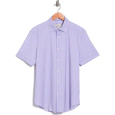 Bugatchi Plaid Stretch Cotton Short Sleeve Button-up Shirt In Pink
