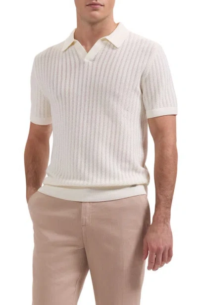 Bugatchi Pointelle Stitch Cotton & Silk Polo Sweater In Gray