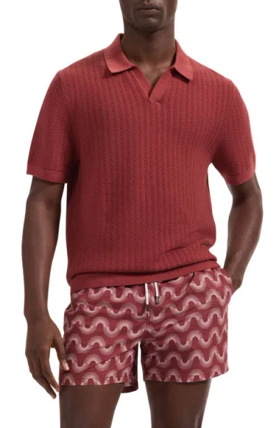 Bugatchi Pointelle Stitch Cotton & Silk Polo Sweater In Red