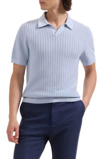 Bugatchi Pointelle Stitch Cotton & Silk Polo Sweater In White