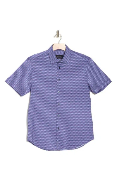Bugatchi Print Ooohcotton® Short Sleeve Button-up Shirt In Navy