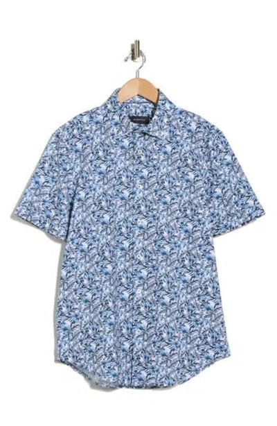 Bugatchi Print Short Sleeve Button-up Shirt In Blue
