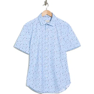 Bugatchi Print Short Sleeve Button-up Shirt In Blue