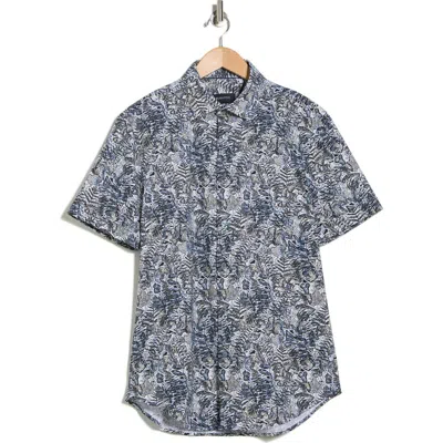 Bugatchi Print Short Sleeve Button-up Shirt In Gray