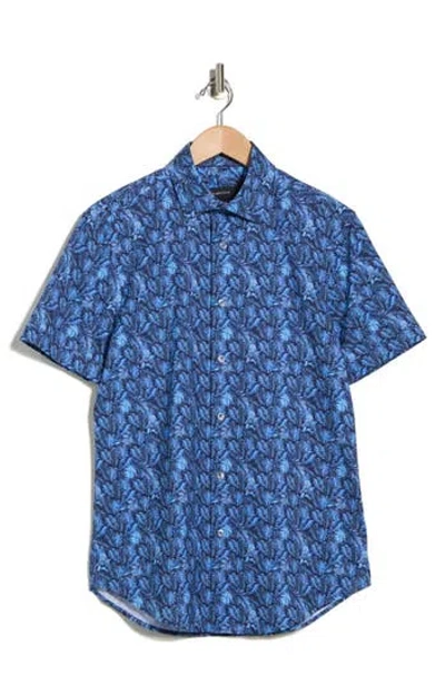 Bugatchi Print Short Sleeve Button-up Shirt In Blue